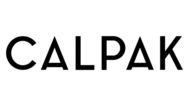 The image shows the CALPAK logo in a simple, bold, sans-serif font with all capital letters. The letters are black on a transparent background, reflecting the brand's sleek design often found in their calpak baby bags.